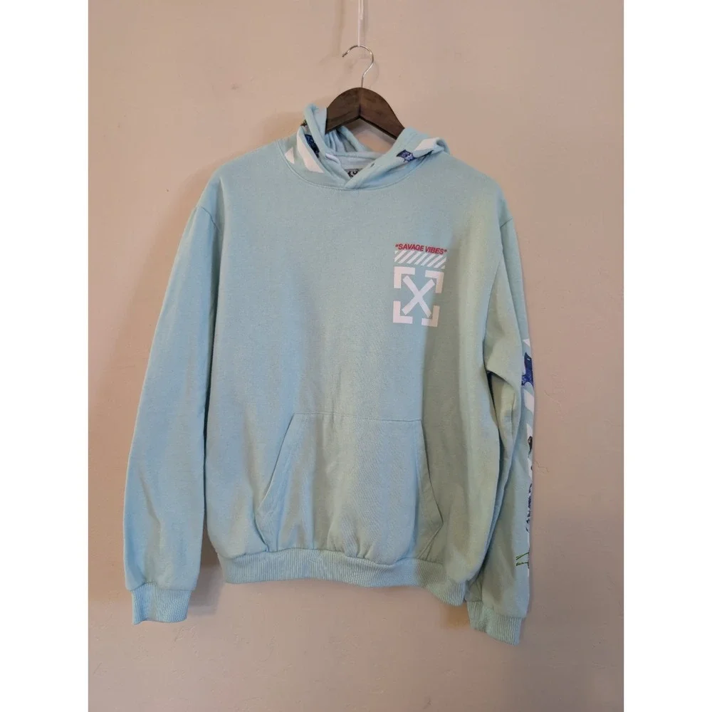FRESH LAUNDRY XL SAVAGE VIBES‎ MEN MEDIUM SWEATSHIRT HOODIE COTTON PULLOVER TEAL